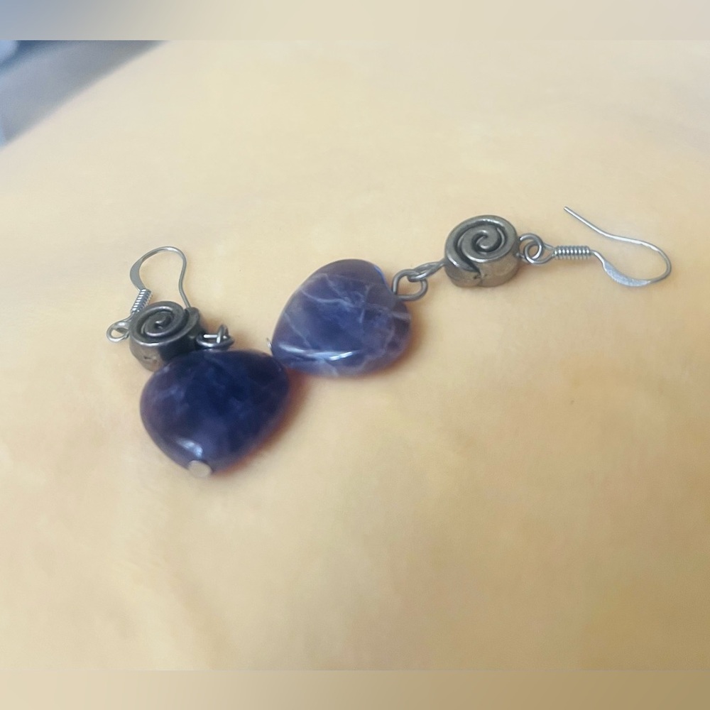 Purple stone earrings with marble look , different shades of colors , earrings .